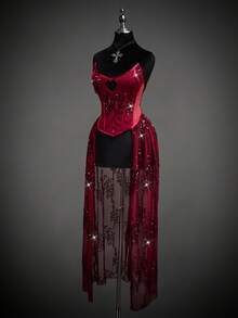 SHEIN ICON Vestido de mujer con bandeau de malla con lentejuelas de moda y sexy - Rojo - Ver 1