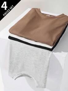 SHEIN 买三送一，4件/套，适合青少年男童穿着的舒适百搭纯色圆领短袖T恤，日常穿着皆宜，适合春夏、日常、运动、郊游、上学、聚会、度假、拍照、返校季等场合。 - 彩色 - 查看 2