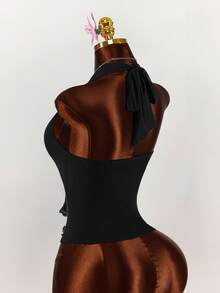 Amplova Top à col ras-du-cou minimaliste de couleur unie avec volants, pour un port quotidien. Printemps, Saint-Valentin pour femmes, Y2K, 3 pièces, printemps, vacances, décontracté - Multicolore - Voir 10