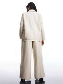 LYSMO 大码亚麻质感休闲简约西装裤套装，秋冬 - 米色 - 查看 2