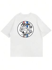 Versatile Casual Loose Fit Short Sleeve T-Shirt With Fun Racing Design Print, For Vacation, Work And Everyday Wear - Army Green - View 4