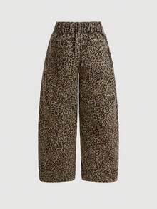 SHEIN PETITE 女士豹纹口袋宽松直筒牛仔裤 - 彩色 - 查看 2