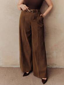 Anewsta 时尚百搭的女士职业办公套装裤腰带 - 棕色 - 查看 6