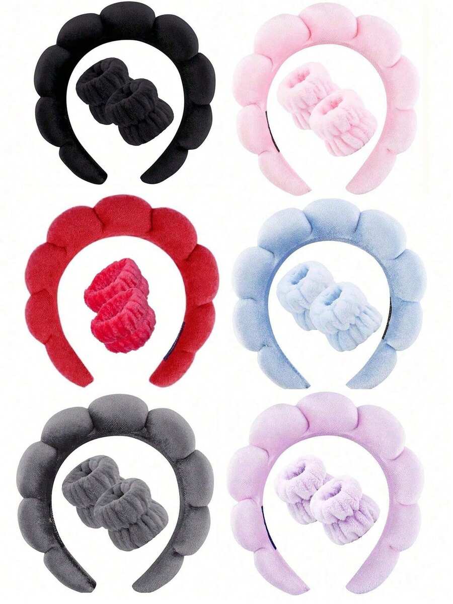 Bộ 3 món băng đô và băng đeo cổ tay bằng sợi microfiber cao cấp - Mềm mại, thoải mái khi rửa mặt, trang điểm, tắm và chăm sóc da. Phụ kiện tóc dành cho nữ. - Nhiều màu - Xem 1