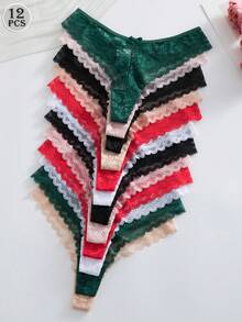 Snug Zone 12pcs/Pack Celana Dalam Wanita Nyaman dengan Hiasan Renda - MultiWarna - View 1