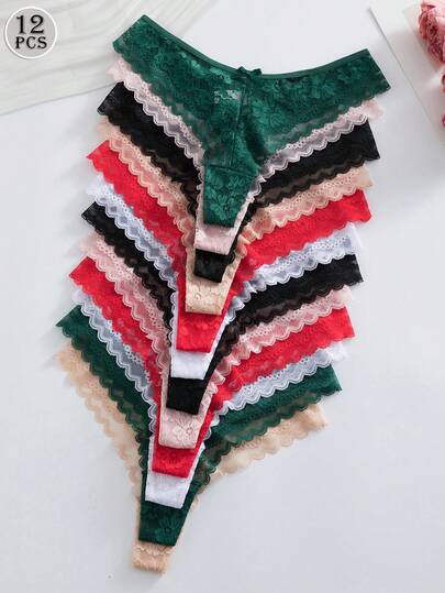 12 قطعة/عبوة سراويل داخلية نسائية مريحة مزينة بالدانتيل