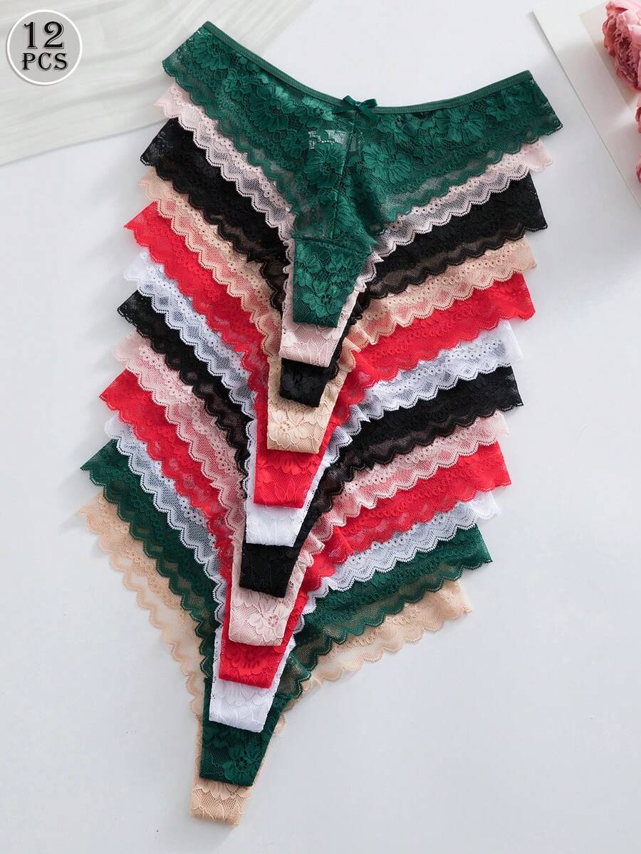 Snug Zone 12pcs/Pack Celana Dalam Wanita Nyaman dengan Hiasan Renda - MultiWarna - View 1