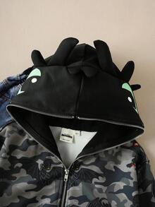 SHEIN How to Train Your Dragon Tween Boy Casual Dragon & Camouflage Print Zip-Up Sweatshirt, Autumn - Black - View 3