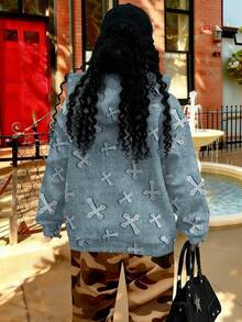 Rovax Gothic Retro High Street Style Denim Effect, Cross Print Women's Loose Fit Casual Sweatshirt, Autumn - Multicolor - View 2