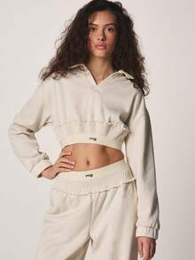 MISSGUIDED Ruched Cropped Hoodie With Long Sleeves And Elastic Waistband For Casual Fall Winter Streetwear - Apricot - View 6