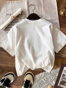 SHEIN LUNE 大码女式字母印花圆领短袖休闲 T 恤 - 白色 - 查看 2