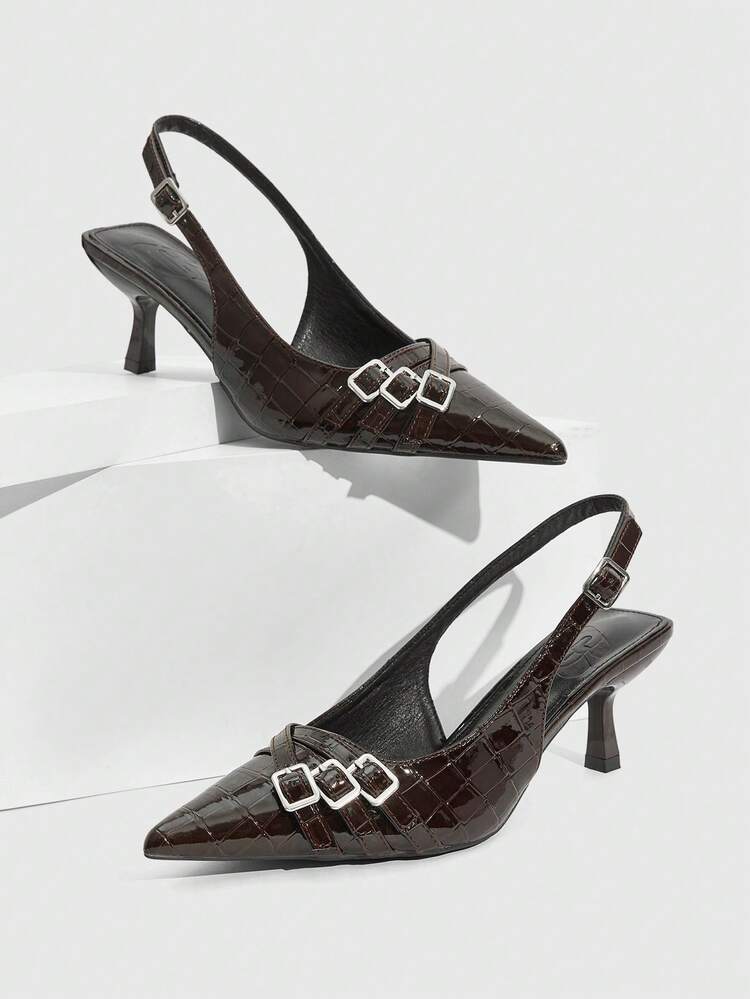CUCCOO SZL Pointed Toe Stiletto Strap Leopard Print High Heels Ladies Fashion Shoes BURGUNDY Heels Spring Shoes Spring Break Easter Valentine's Day