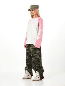 SUMWON WOMEN Long Sleeve Raglan Baseball Tee With Typography Print Casual Oversized Top For Everyday Wear Fall Winter Style - Pink - View 5