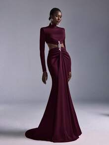 Elitara Minimalist Red Rhinestone Embellished Mermaid Maxi Dress, Suitable For Attending Formal Parties, Gatherings And Ladies' Formal Gala - Purple - View 1