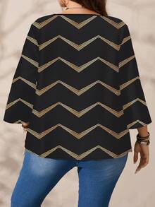 EMERY ROSE Blusa feminina plus size casual com estampa total, gola redonda e mangas 3/4, blusa feminina casual outono/inverno listrada em preto e branco, blusa feminina casual listrada, blusas casuais plus size. - Multicolorido - Ver 4