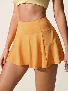 CourtClass Women's Solid Color Minimalist Casual Sports Skirt Swim Skort Yellow Tennis Skirt High Waist Skort Women Skorts - Yellow - View 1