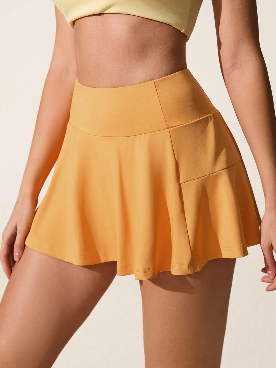 CourtClass Women's Solid Color Minimalist Casual Sports Skirt Swim Skort Yellow Tennis Skirt High Waist Skort Women Skorts - Yellow - View 1