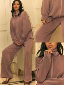 GLOWMODE SoftCalm Modal Chill Days Oversized Silky Smooth Breathable Wide Collar Drawstring Hem Zip-Up Jacket Daily Casual Wear Spring Summer - Mocha Brown - View 8