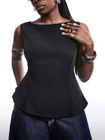 LYSMO Camiseta elegante negra abultadora de talla grande, para el verano