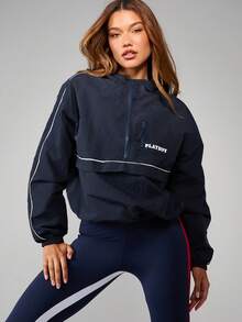 Missguided x Playboy Áo khoác gió có mũ trùm đầu và khóa kéo nửa phía trước cho các hoạt động ngoài trời thường ngày - Màu xanh lam - Xem 1