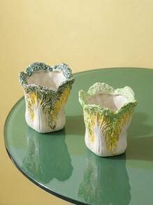 Joivida 1个瓷质卷心菜笔筒多功能化妆刷收纳架财富象征家居办公桌装饰圣诞节礼物创意田园风必备单品 - 彩色 - 查看 2