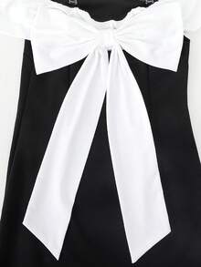 Đầm trễ vai thời trang cho thiếu nữ, váy ngắn phối màu đen trắng thanh lịch, đầm chữ A ôm sát trễ vai mùa hè, phù hợp cho hẹn hò, đi làm, dự tiệc, mặc hàng ngày, đa năng. - màu đen - Xem 5