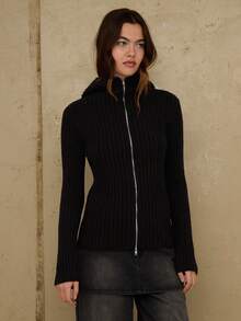 COUREZ Áo khoác cardigan dệt kim gân ngắn/ Áo cardigan đen dễ thương, gợi cảm phong cách Y2K mùa xuân để đi chơi, dự tiệc hoặc lễ hội. - Màu xanh bụi bặm - Xem 5