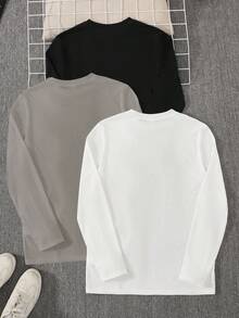 SHEIN Teen Boys 3pcs Casual Simple Comfortable Versatile Warm Super Cost Effective Net Color Simple Crew Neck T-Shirt Multi Pack