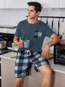 Plaid Print Men's 2-Piece Pajama Set - Dusty Blue - View 6