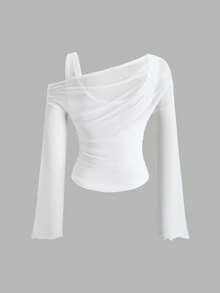 Girlism 少女红色露肩网纱两件套喇叭袖长袖上衣，西部复古/优雅风格 - 白色 - 查看 2