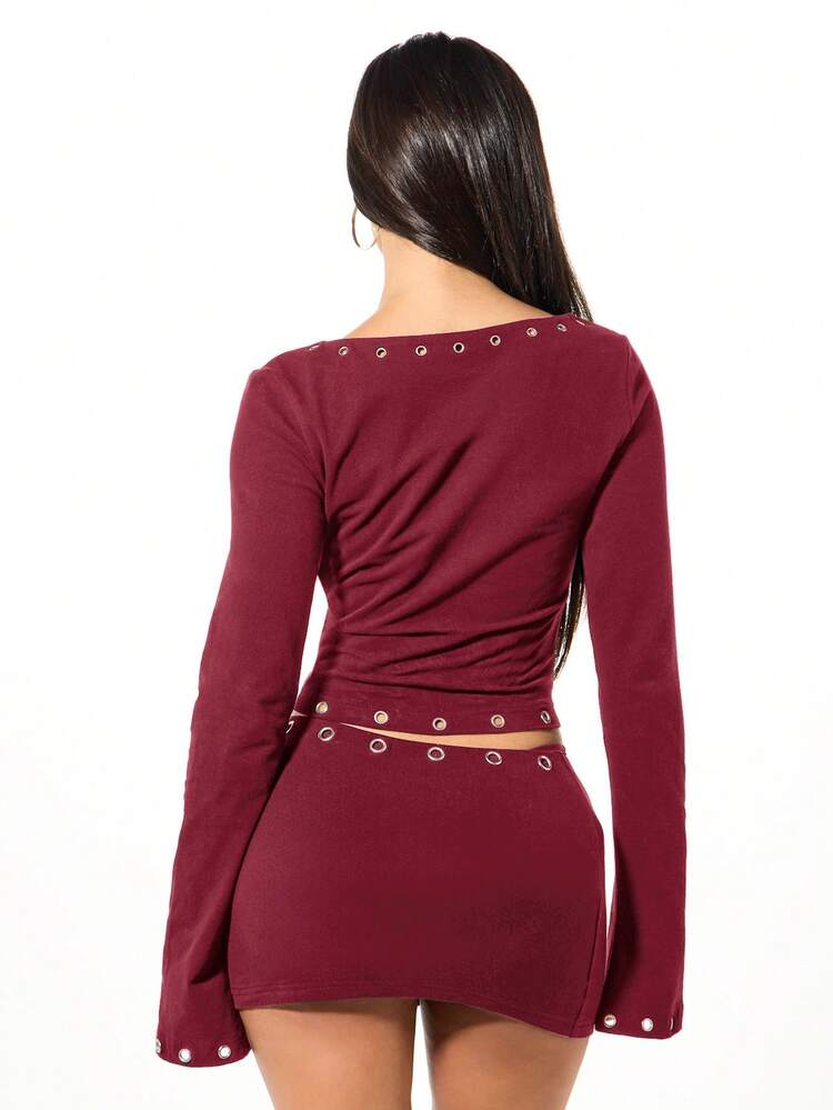 SUMWON WOMEN Lace Up Cropped Top With Eyelet Details