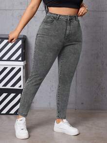 SHEIN ICON Plus Size Solid Skinny Jeans - Dark Grey - View 6