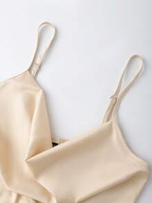 Franclia 女士优雅吊带垂褶领口腰部褶皱多层网纱下摆连衣裙 - 香檳色 - 查看 3