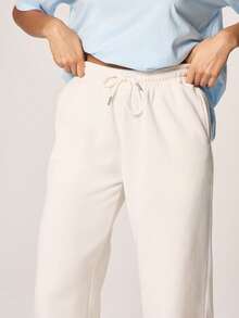 MISSGUIDED Women's High Rise Wide Leg Drawstring Sweatpants With Side Pockets For Casual Loungewear Comfort Fall Winter Spring - White - View 4
