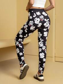 Felix The Cat X SHEIN Women's Elastic Letter & Cartoon Pattern Leggings - Black - View 2