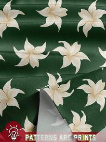 SHEIN LUNE Casual Minimalist Style Green Base Yellow Floral Asymmetrical Print Pattern Women Shirt, Suitable For Summer, Early Autumn, Vintage - Multicolor - View 3