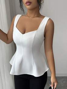 SHEIN Elenzya Women's Sweetheart Neck Front Split Waist A-Line Sleeveless Camisole Top, Elegant French Retro Style For Commuting, Business, Vacation, Casual, Versatile, Afternoon Tea, Party, Spring/Summer New - White - View 4