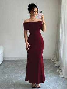 Rafferiza Petite Đầm đuôi cá hở vai, không lưng, thiết kế mới - Màu Đỏ Sâu - Xem 6