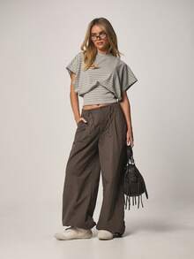 MISSGUIDED 女士条纹短袖收腰罗纹上衣休闲夏季衬衫 - 彩色 - 查看 4