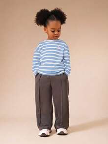SUMWON Striped Long Sleeve Oversized T-Shirt For Girls Spring Summer Casual Daily Wear Vacation - Blue and White - View 3