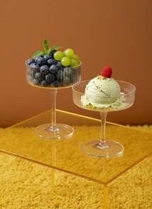 Joivida 1PC Striped High Foot Glass Dessert Cup Ice Cream Cup, Transparent Glass, Striped, High Legged, Suitable For Desserts And Drinks,170/250ml - Clear - View 1