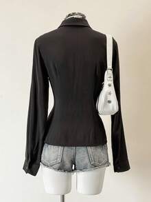 Jeanoix Sexy Embroidered Vintage Front Button Fashionable Versatile Long Sleeve Shirt - Black - View 2