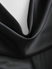 Sweetra Women's Elegant Bow Tie Halter Neck Pleated Satin Camisole - Black - View 6