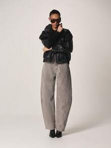 MISSGUIDED 女士高腰阔腿宽松牛仔裤，复古水洗棉质休闲裤，秋冬衣橱必备单品 - 灰色 - 查看 2