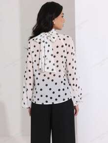 Heiryn Áo kiểu tay lỡ in họa tiết chấm bi thời trang thanh lịch cho nữ - Nhiều màu - Xem 8