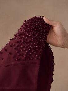 Anewsta Savoree 优雅串珠装饰无肩带紧身绷带上衣，别致时尚，适合新年、圣诞节、外出、冬季穿着。 - 酒紅色 - 查看 9