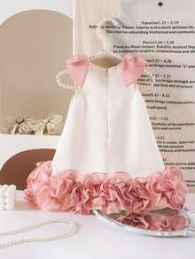 SHEIN Babygirl Elegant & Cute Color Block Bow Sleeveless Dress - Beige - View 2