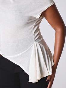 MUSERA Rak halsringning Rynkad asymmetrisk topp Vinter nyår Söt sexig Utekvällsfest Accent - Aprikos - Visa 2