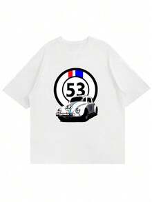 Versatile Casual Loose Fit Short Sleeve T-Shirt With Fun Racing Design Print, For Vacation, Work And Everyday Wear - White - View 4