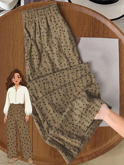 Rusticease Women's Casual Ditsy Floral Elastic Waist Loose Pants Winter Clothes For Women